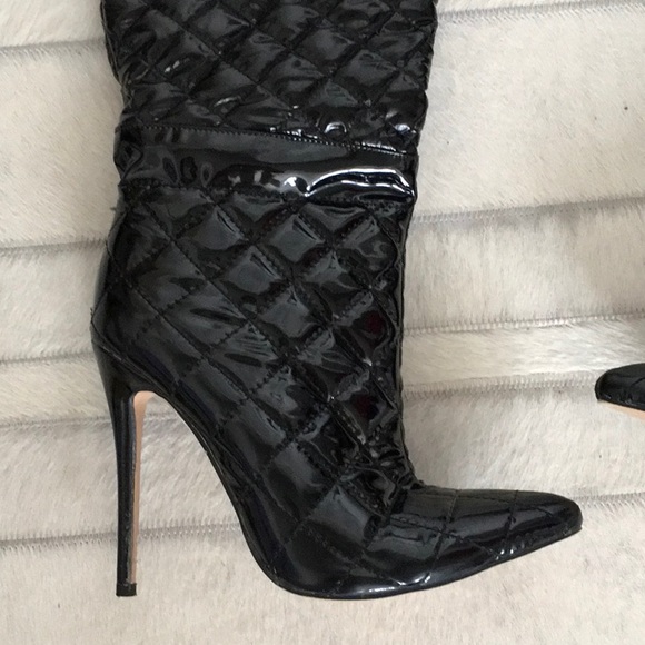 Black Quilted Over-the-Knee Stilettos Boots pointed toe Size 7 - Picture 4 of 10